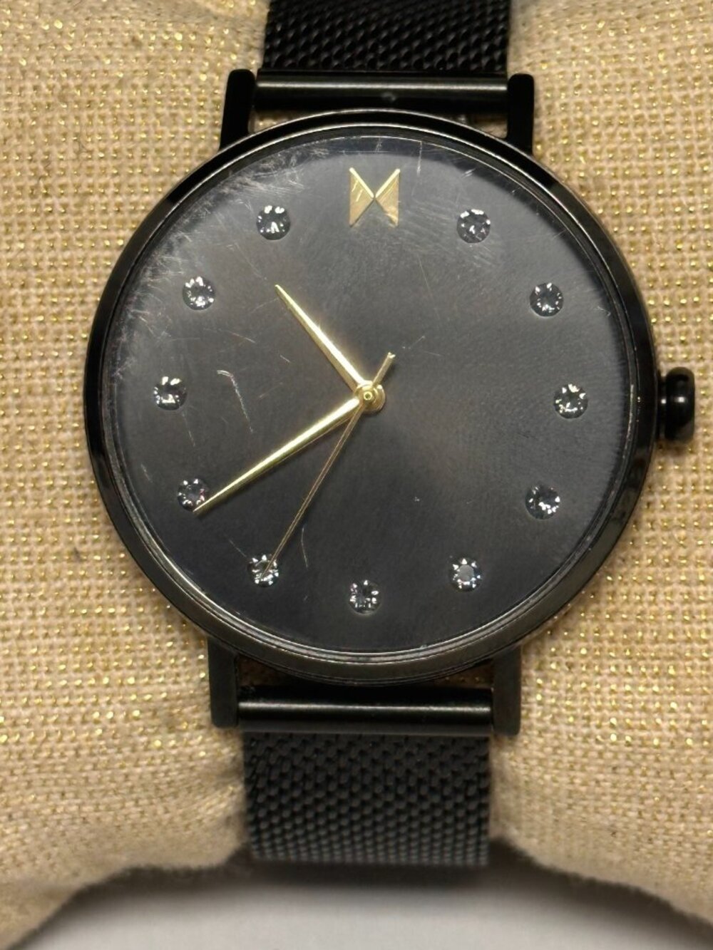 MVMT Dot Watch Women All Black 35MM Mesh Band New Battery 8.5 Inch